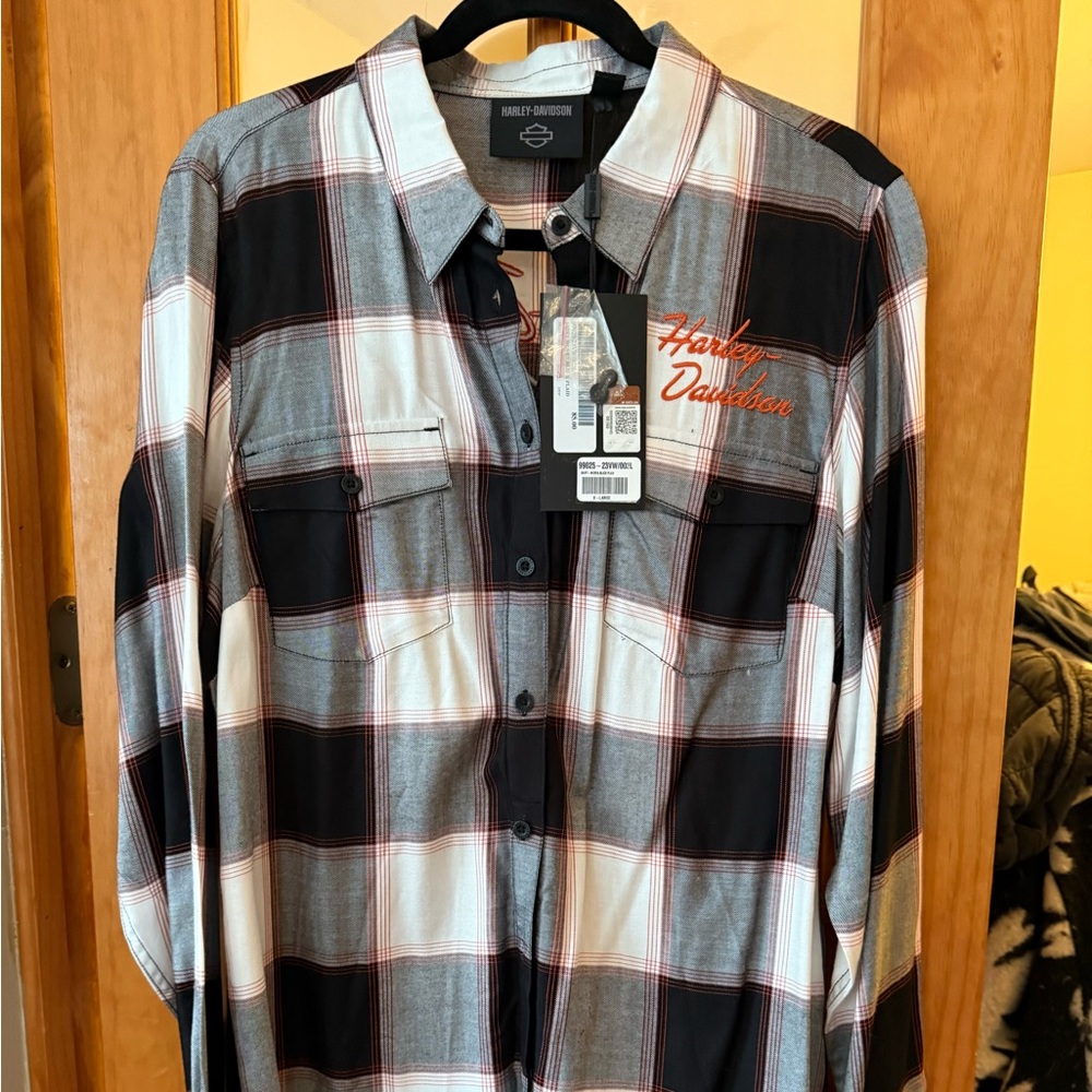 Harley-Davidson Gray and Black Plaid Shirt